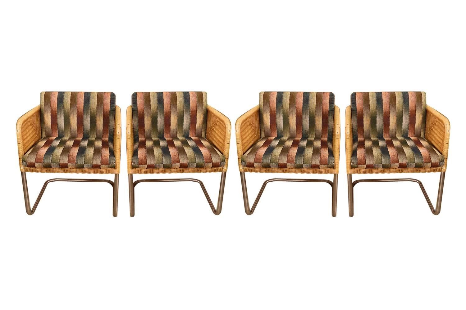 Four Harvey Probber Chrome and Wicker Fabricius and Kastholm Cantilever Chairs 2