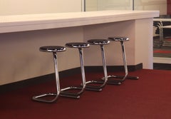 Four Haworth Chromed Steel Paper Clip Stools 24"H Counter Height 'K700' 1980s