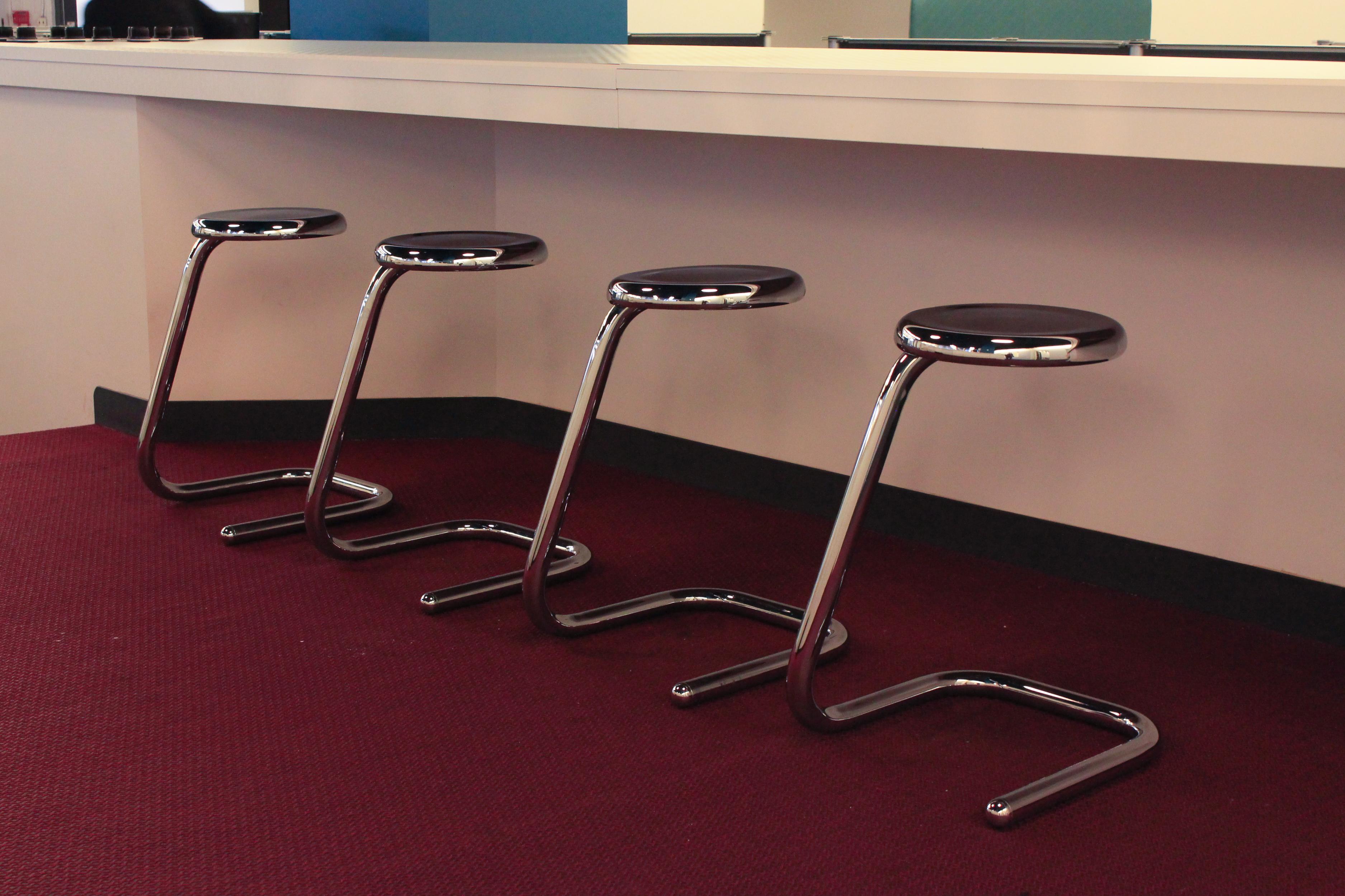 Mid-Century Modern Four Haworth Chromed Steel Paper Clip Stools 24