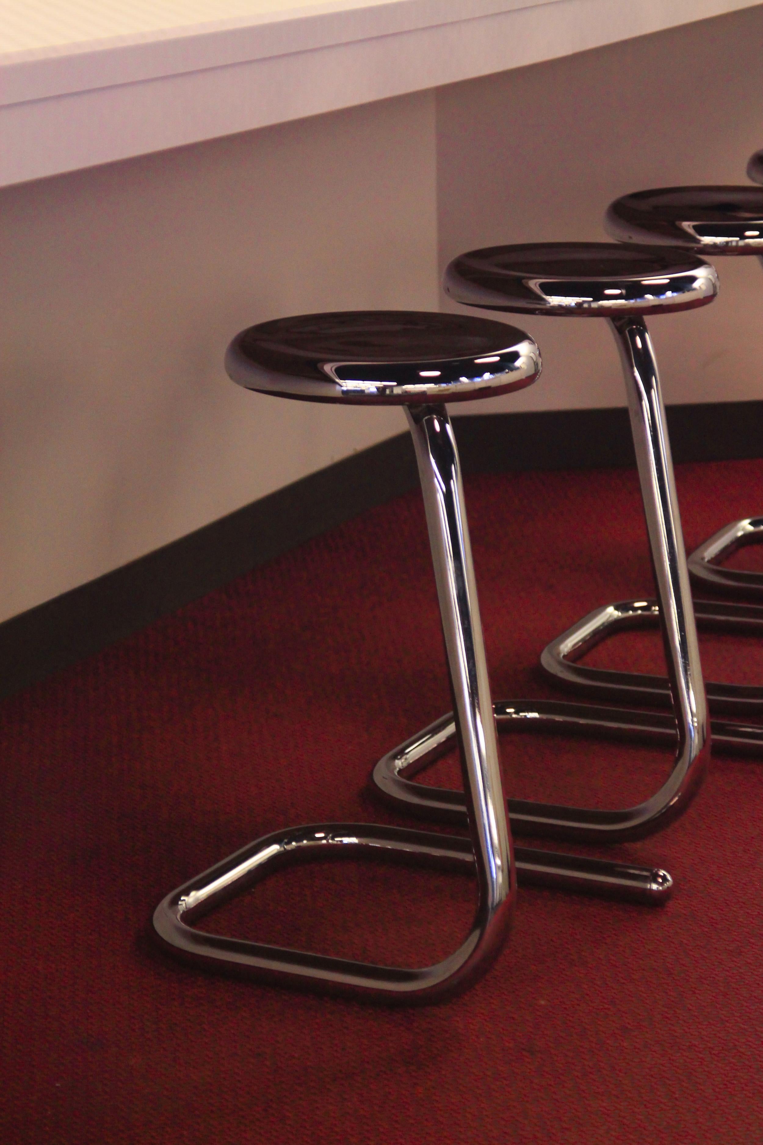 Canadian Four Haworth Chromed Steel Paper Clip Stools 24
