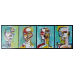 Four Heads, Original Quadriptych by American Painter Adam Henderson, circa 2019