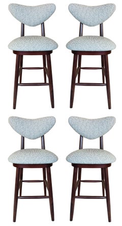 Four Heart Bar Stool Chairs, White and Green Fabric, by Vintola Studio, Europe.