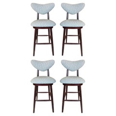 Four Heart Bar Stool Chairs, White and Green Fabric, by Vintola Studio, Europe.