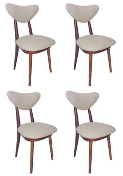 Vier Herzstühle von Helena & Jerzy Kurmanowicz aus Buchenholz und Bouclé