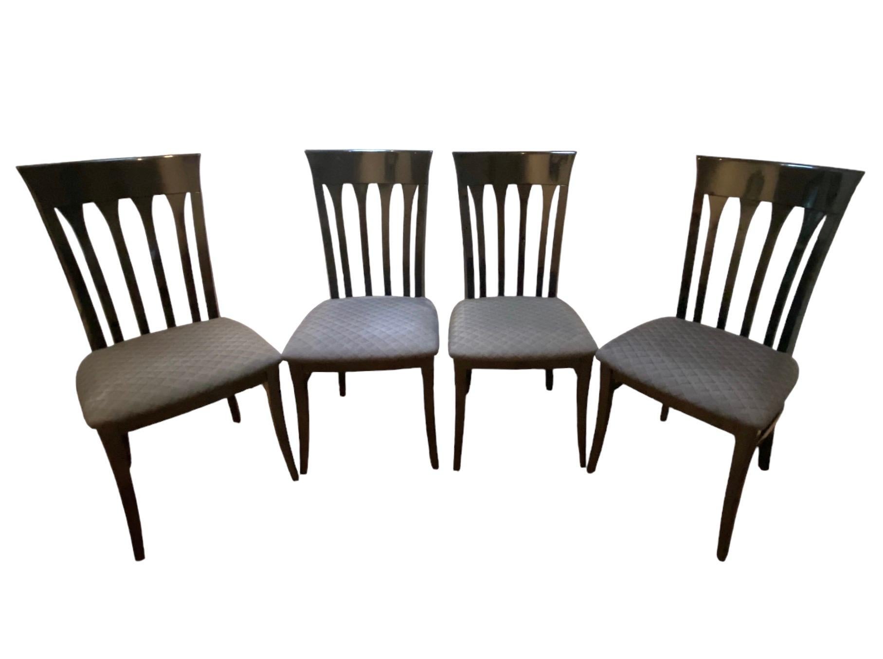 Hand-Carved Four Heavy Mid Century Italian Lacquered Dining Chairs For Sale