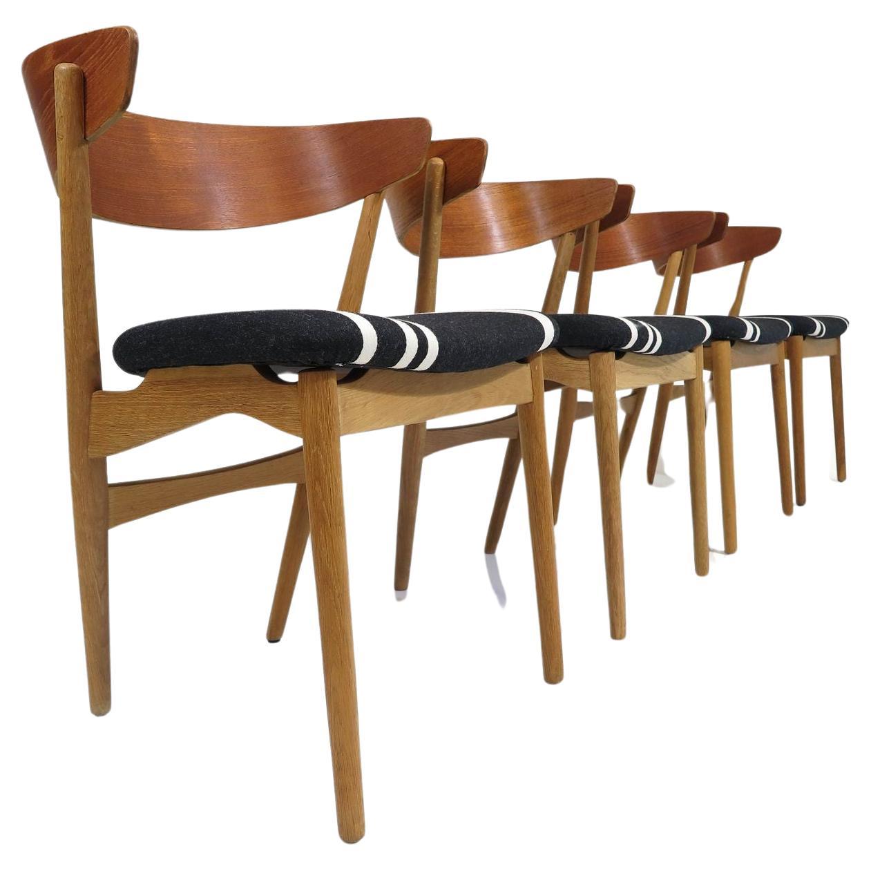 Four Helge Sibast for Sibast Møbler Teak Oak Dining Chairs