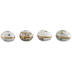Vintage Four Herend Eggs in Hand-Painted Porcelain, 1980s