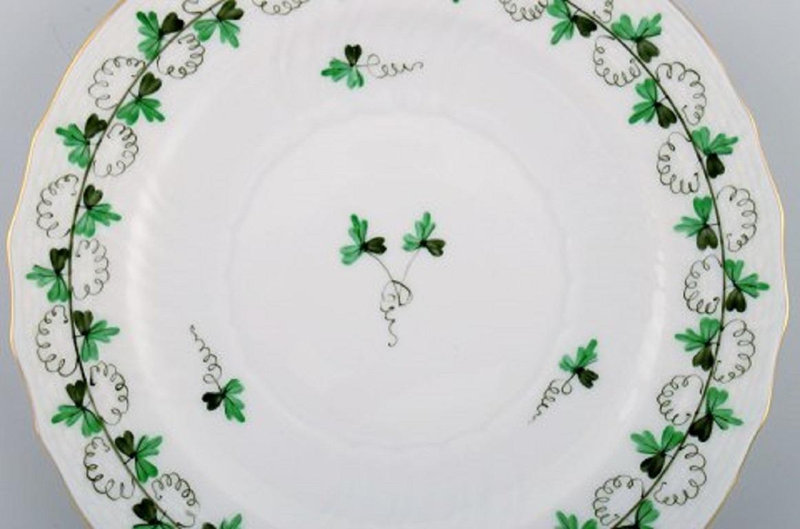 Hungarian Four Herend Green Clover Plates in Hand-Painted Porcelain with Gold Edge For Sale