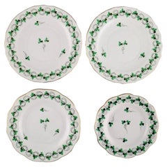 Vintage Four Herend Green Clover Plates in Hand-Painted Porcelain with Gold Edge