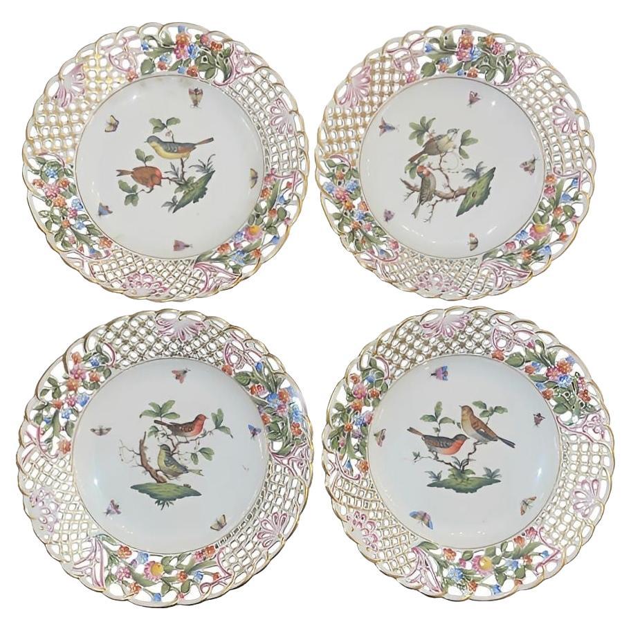 Four Herend Porcelain Reticulated Dessert Plates. Hungary, Mid-20th Century.