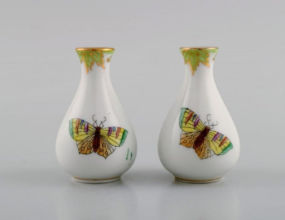 Hungarian Four Herend Porcelain Vases with Hand-Painted Flowers and Butterflies