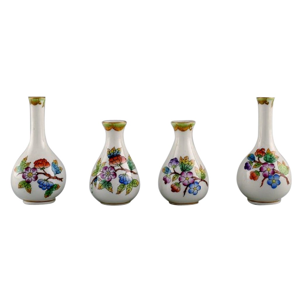 Four Herend Porcelain Vases with Hand-Painted Flowers and Butterflies