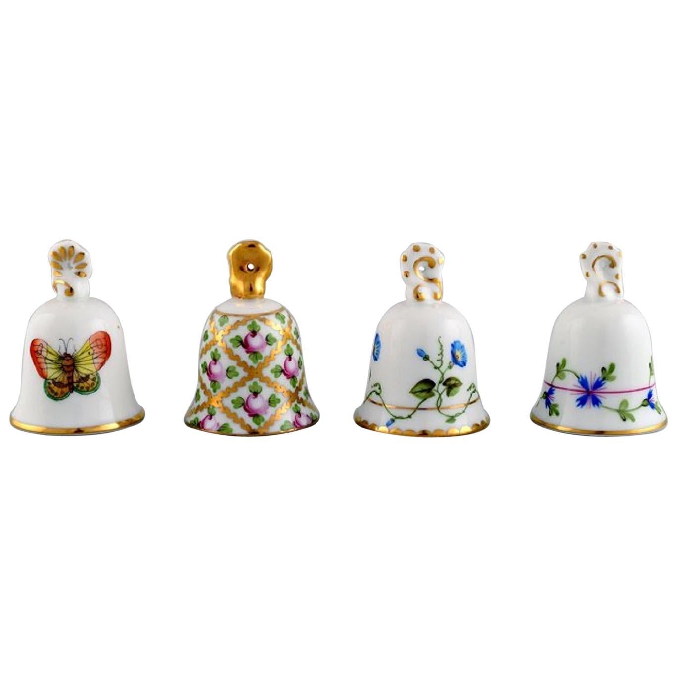 Four Herend Table Bells in Hand-Painted Porcelain with Flowers, 1980's