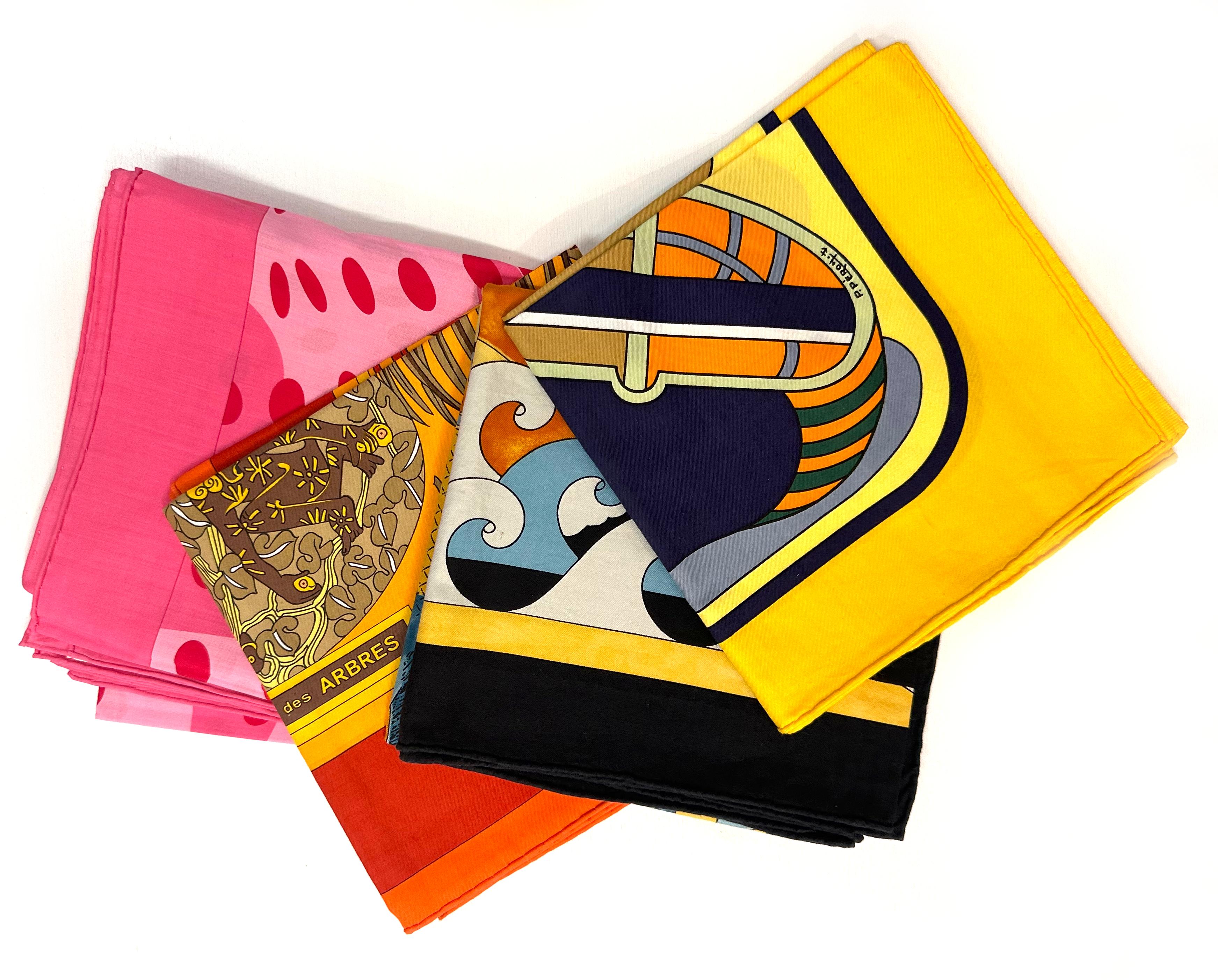 Orange Four Hermes Cotton Scarves For Sale