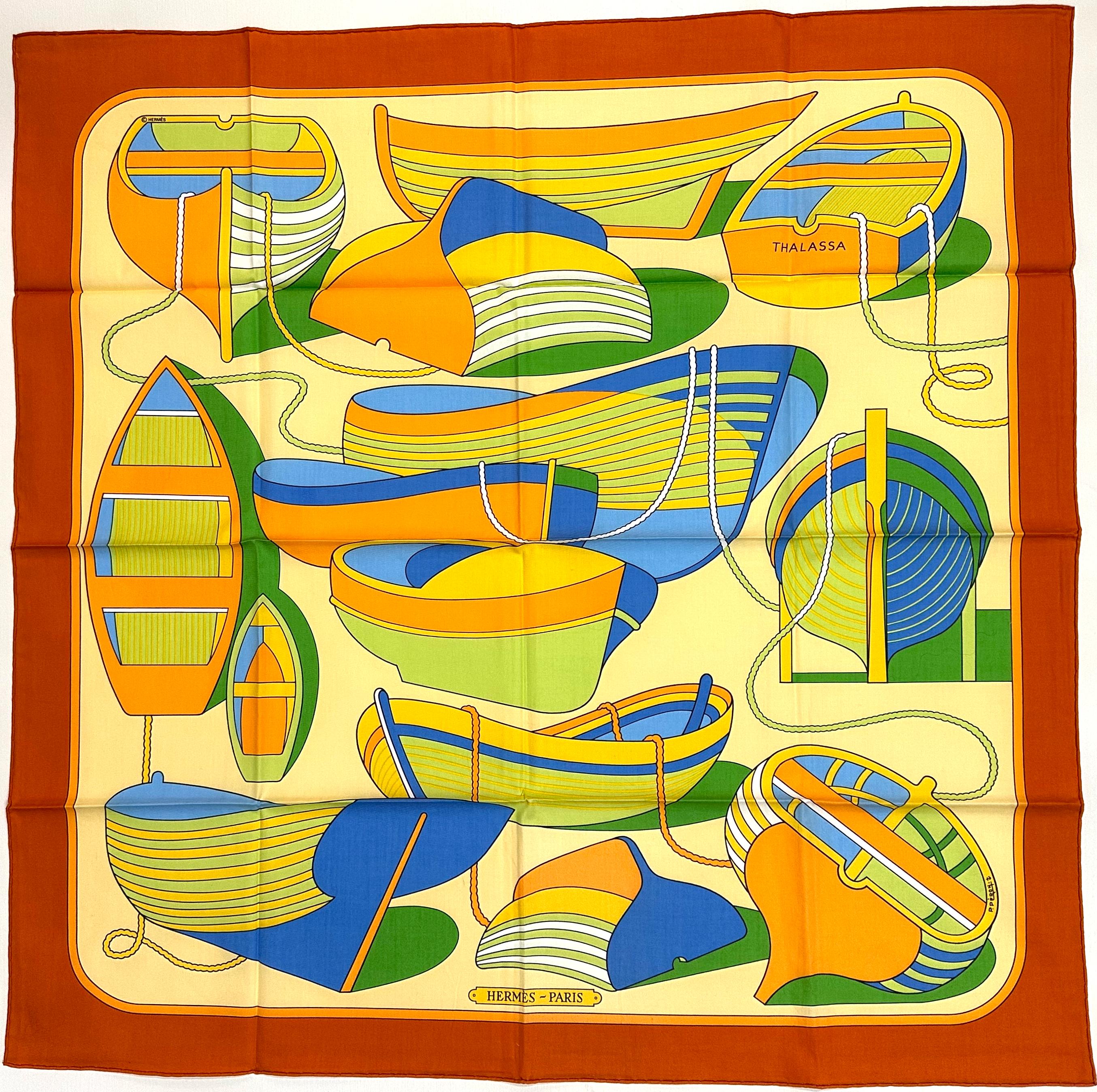 Beige Four Hermes Cotton Scarves For Sale