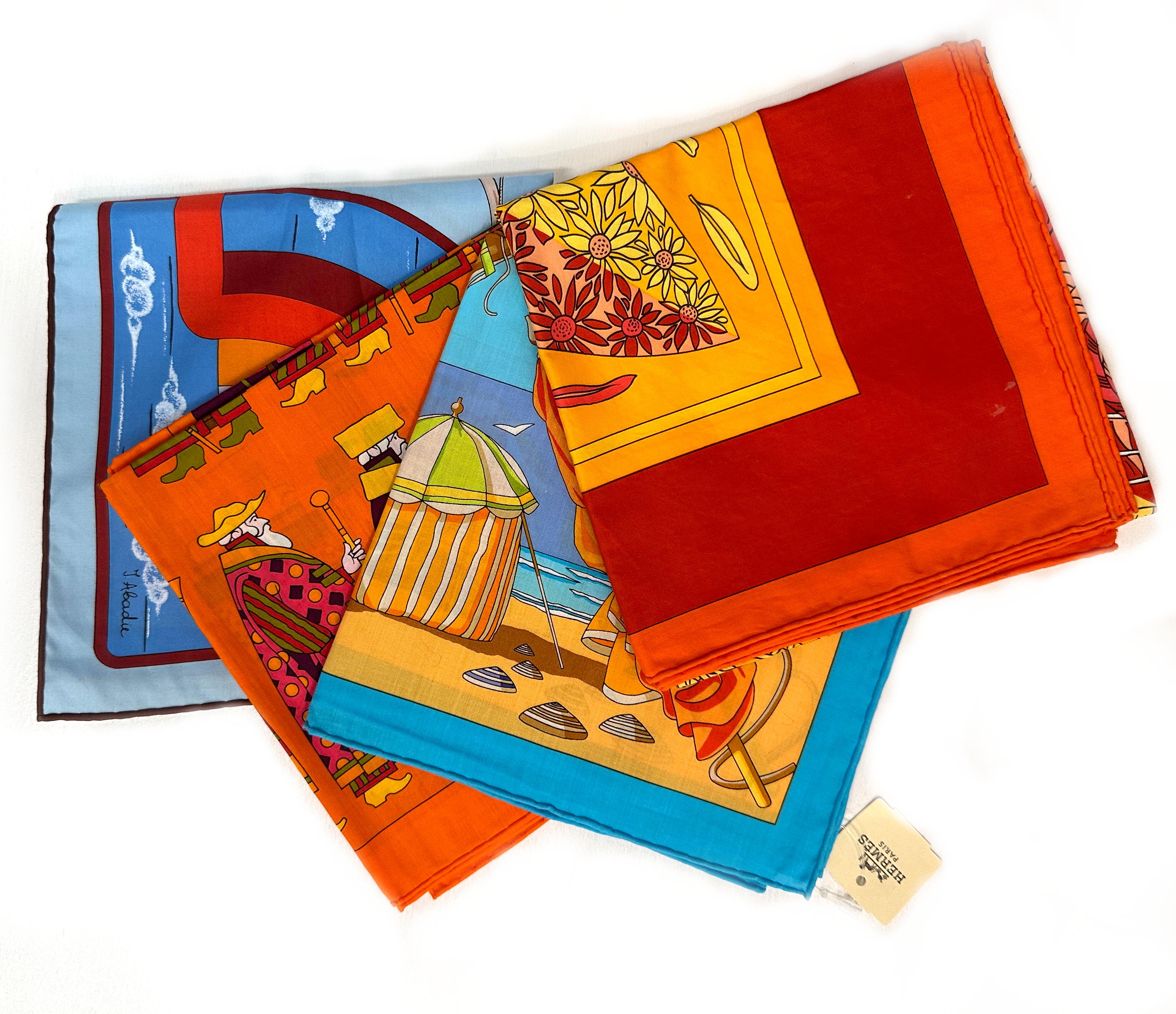  Four Hermes Cotton Scarves For Sale 2