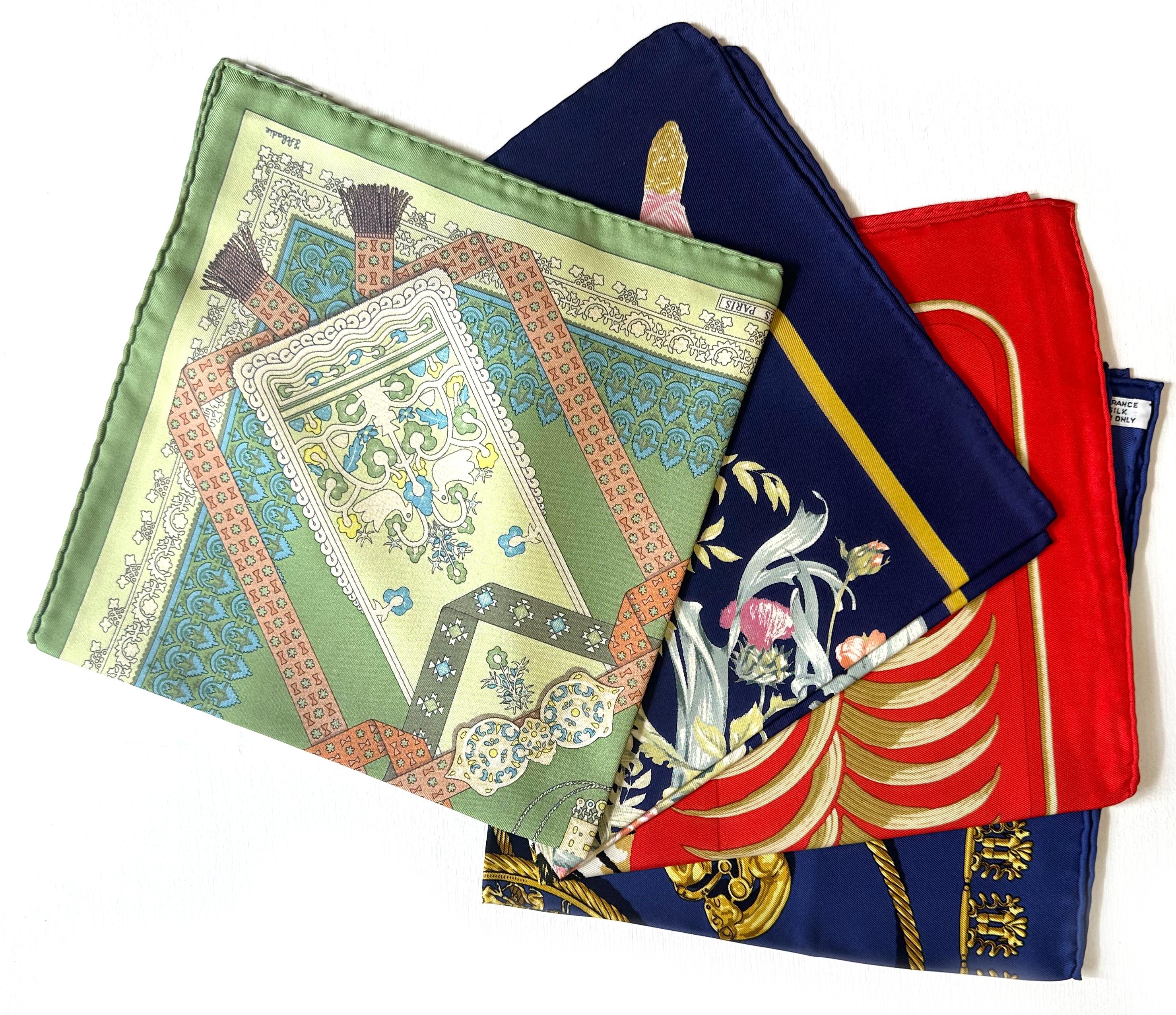 Women's or Men's Four Hermes Small Silk Scarves For Sale