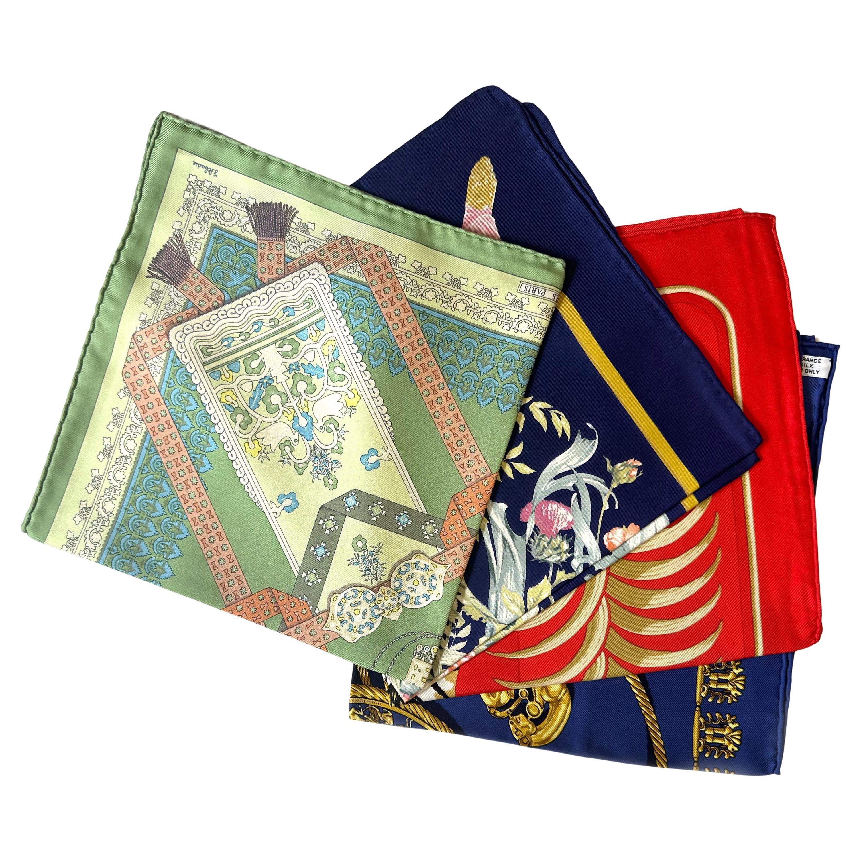 Four Hermes Small Silk Scarves For Sale