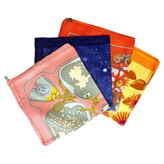 Four Hermes Small Silk Scarves