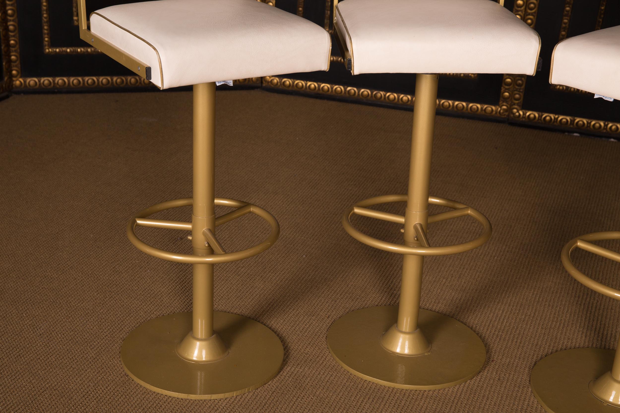 German Four High Quality Bar Stools Made of Metal in Golden Color