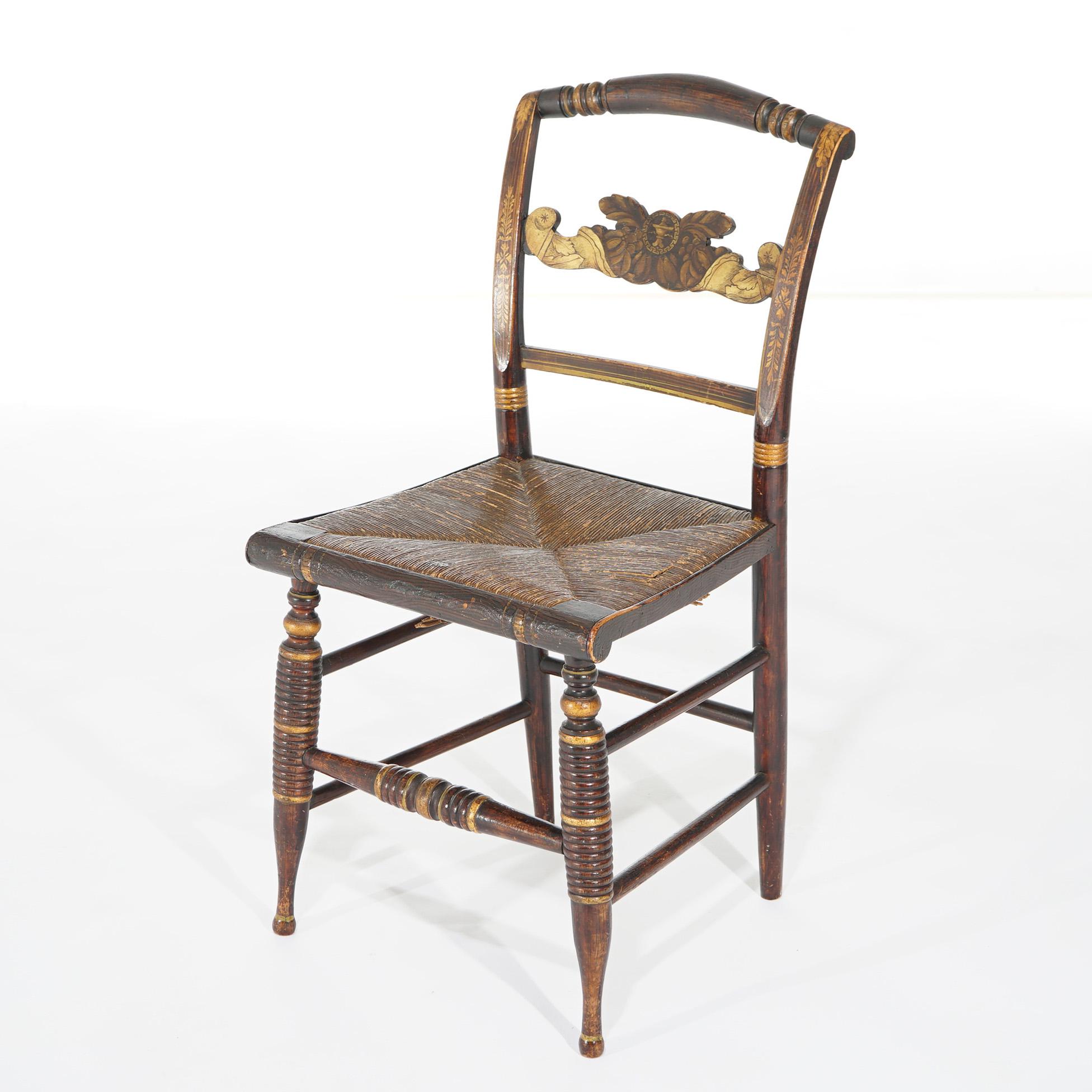 Cuatro sillas auxiliares de comedor Hitchcock estarcidas y pintadas c1840 en venta 5