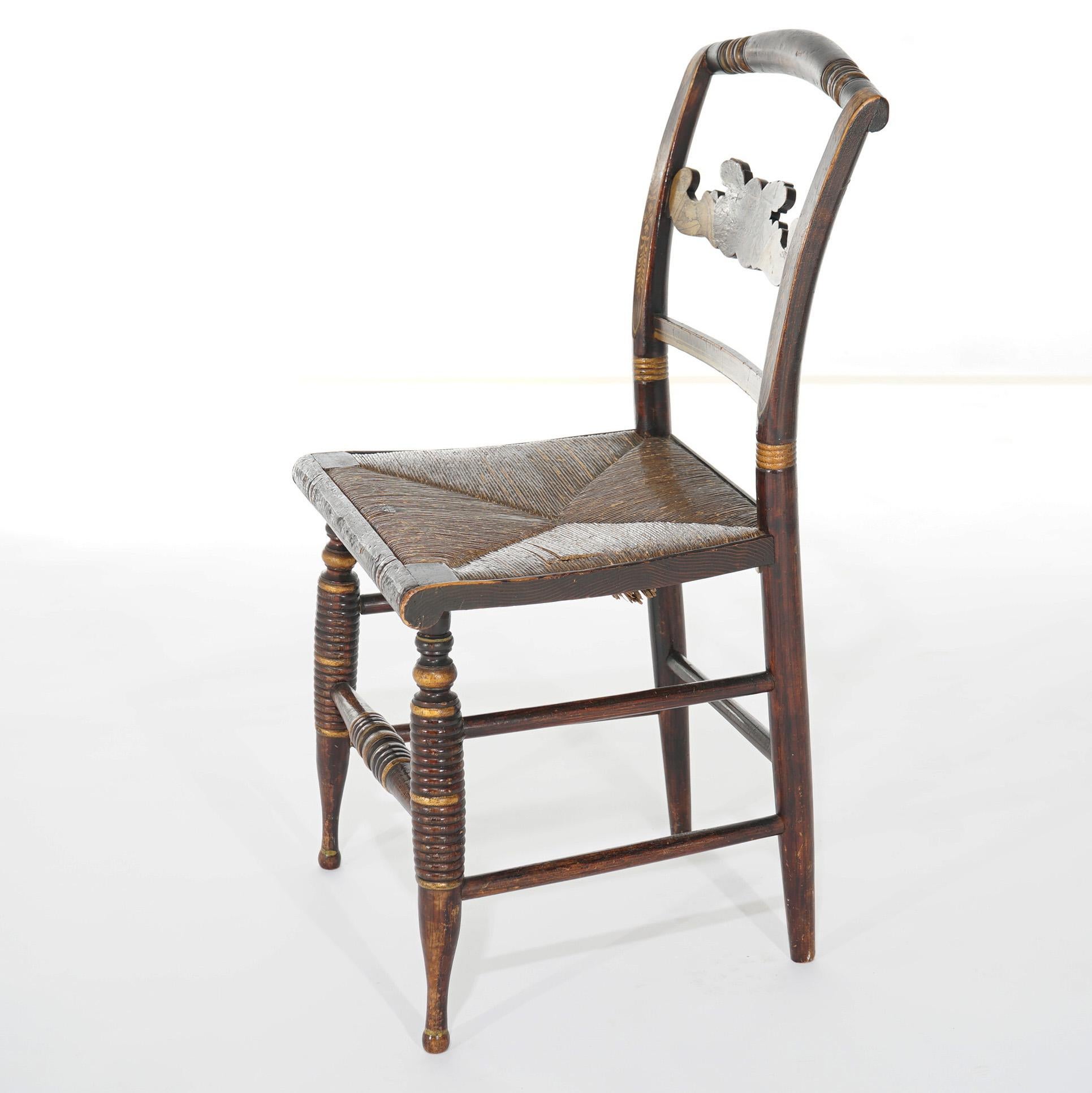 Cuatro sillas auxiliares de comedor Hitchcock estarcidas y pintadas c1840 en venta 10