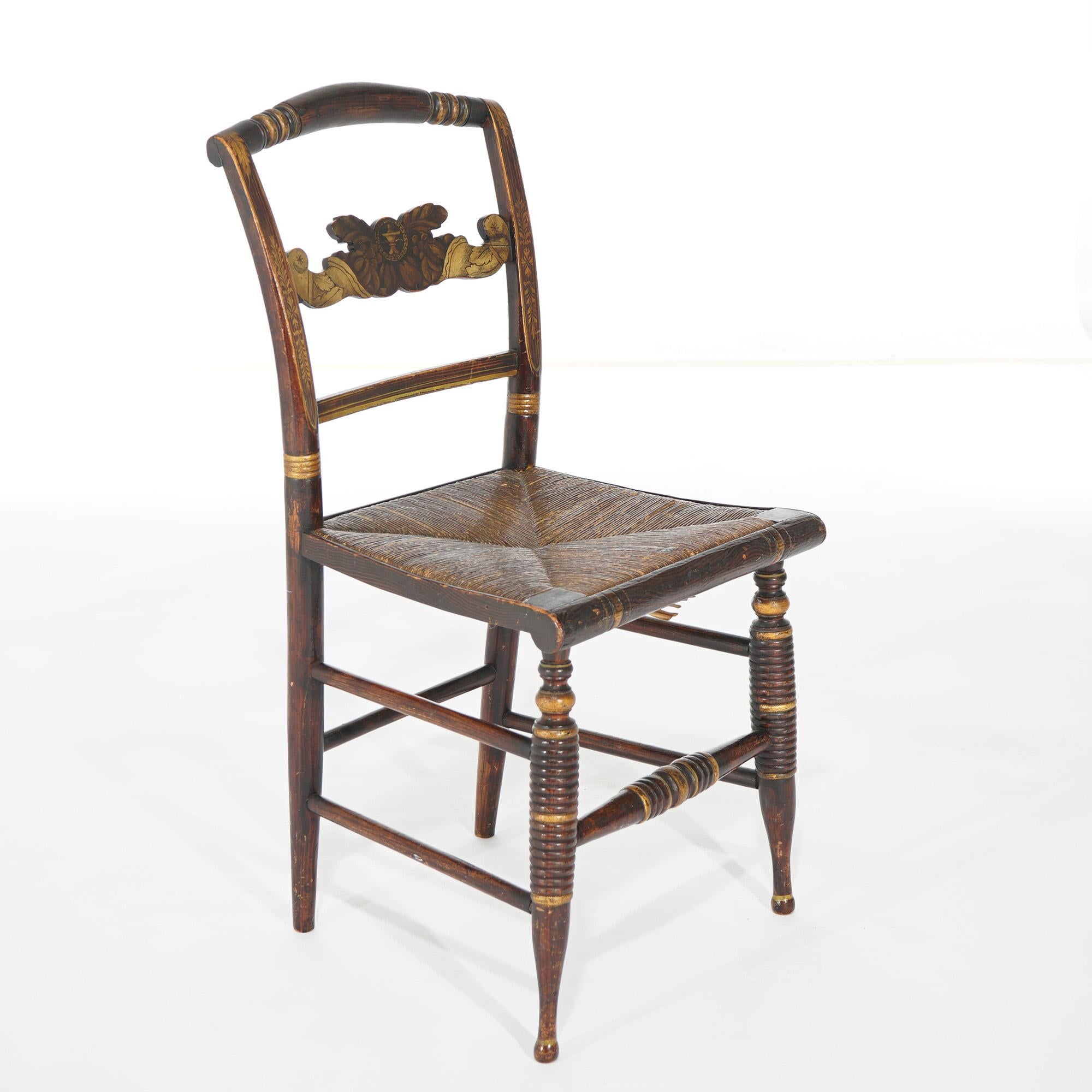  Cuatro sillas de comedor Hitchcock estarcidas y pintadas Circa 1840
Medida - 33 3/4