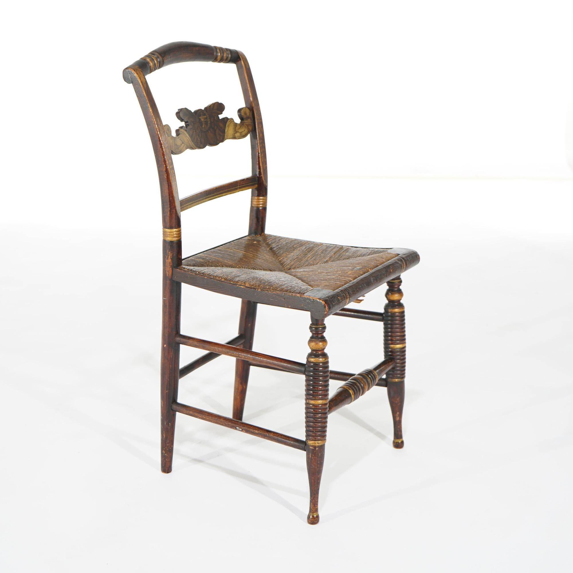 Cuatro sillas auxiliares de comedor Hitchcock estarcidas y pintadas c1840 en venta 3