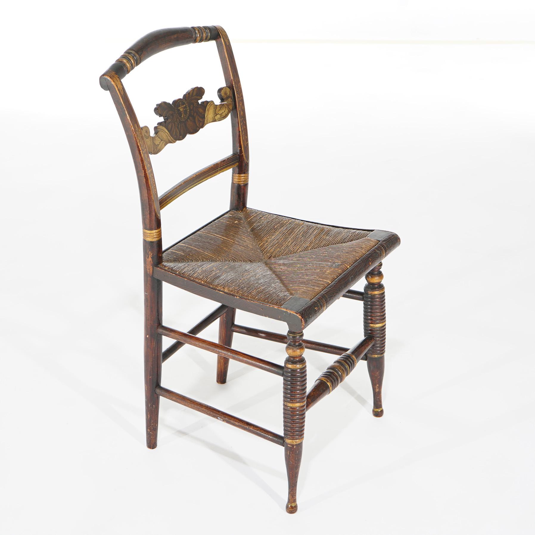 Cuatro sillas auxiliares de comedor Hitchcock estarcidas y pintadas c1840 en venta 4