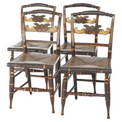 Cuatro sillas auxiliares de comedor Hitchcock estarcidas y pintadas c1840