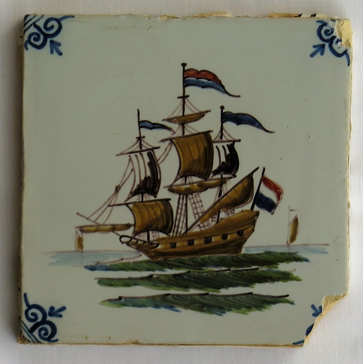 FOUR Individual Ceramic Delft Wall Tiles Hand Painted, 19th Century For Sale 4