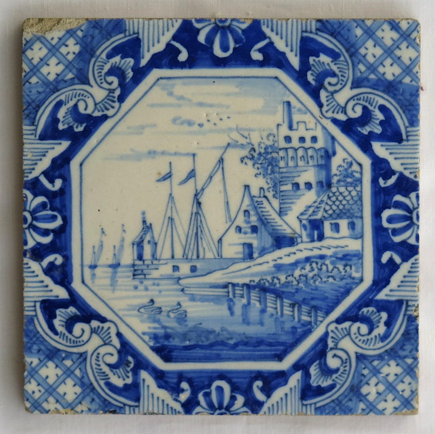 Hand-Painted FOUR Individual Ceramic Delft Wall Tiles Hand Painted, 19th Century For Sale