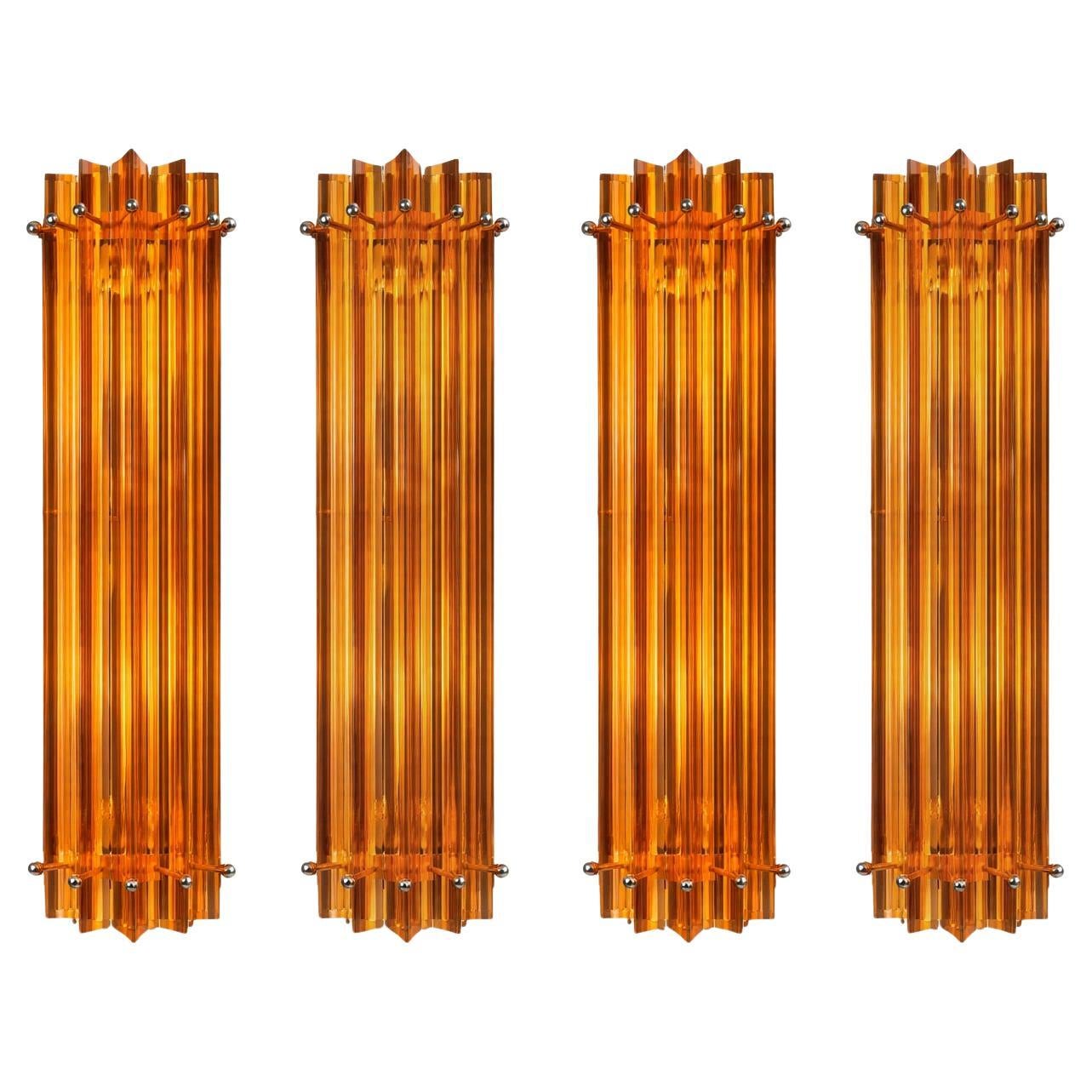 Four Italian Amber Wall Sconces, Venini Style Murano, 1990s