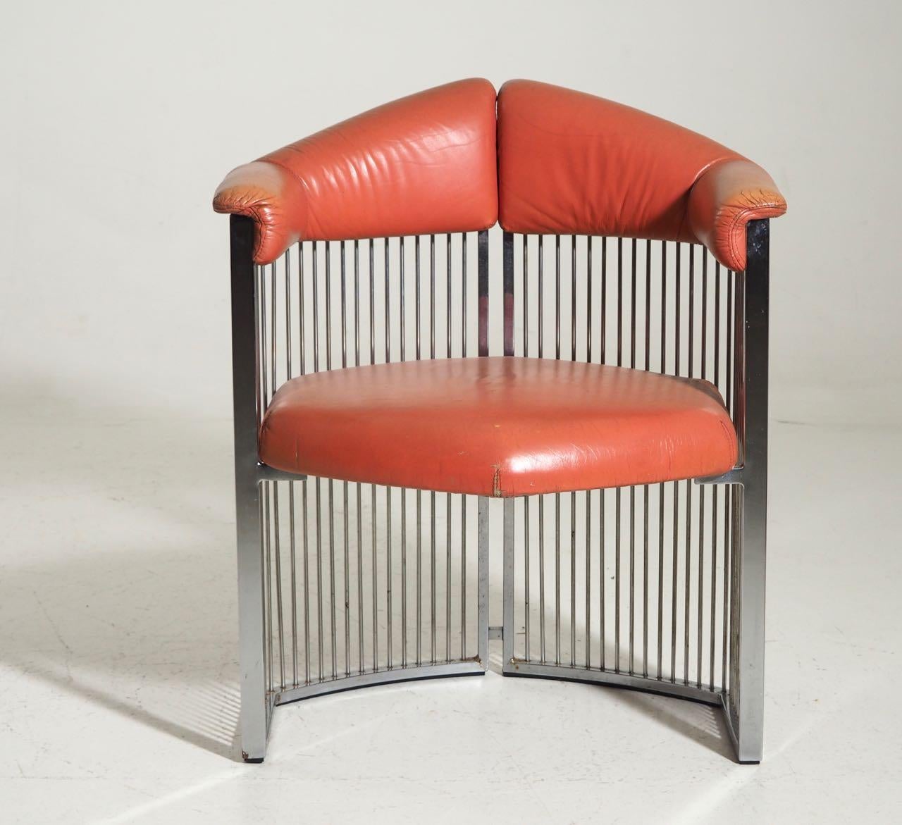 Mid-20th Century Four Italian Armchairs in Chrome Steel and Red Leather, 1960s