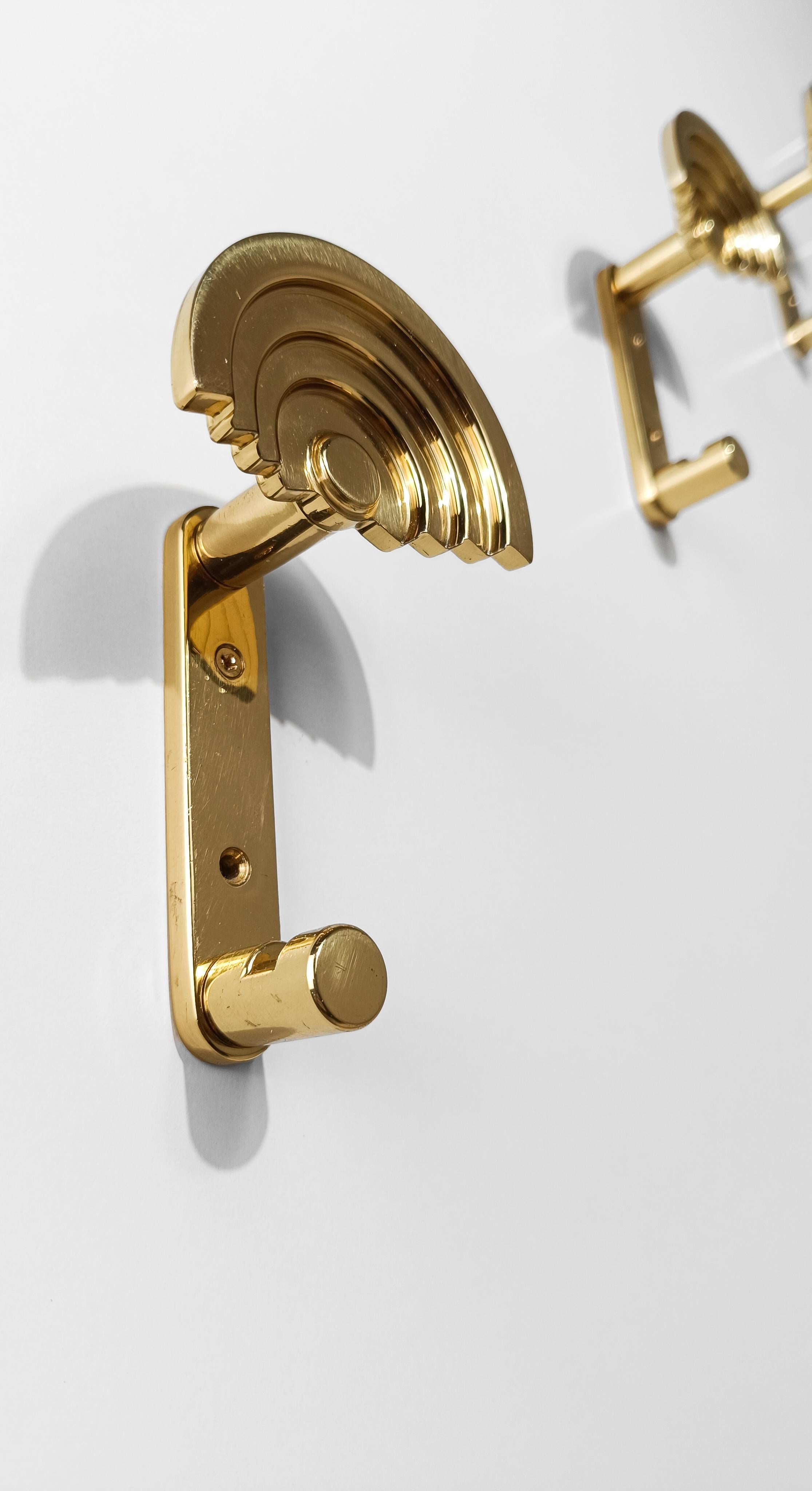 Post-Modern Four Italian Brass Coat Hook Model SE 314, designed By Ettore Sottsass, 80s For Sale