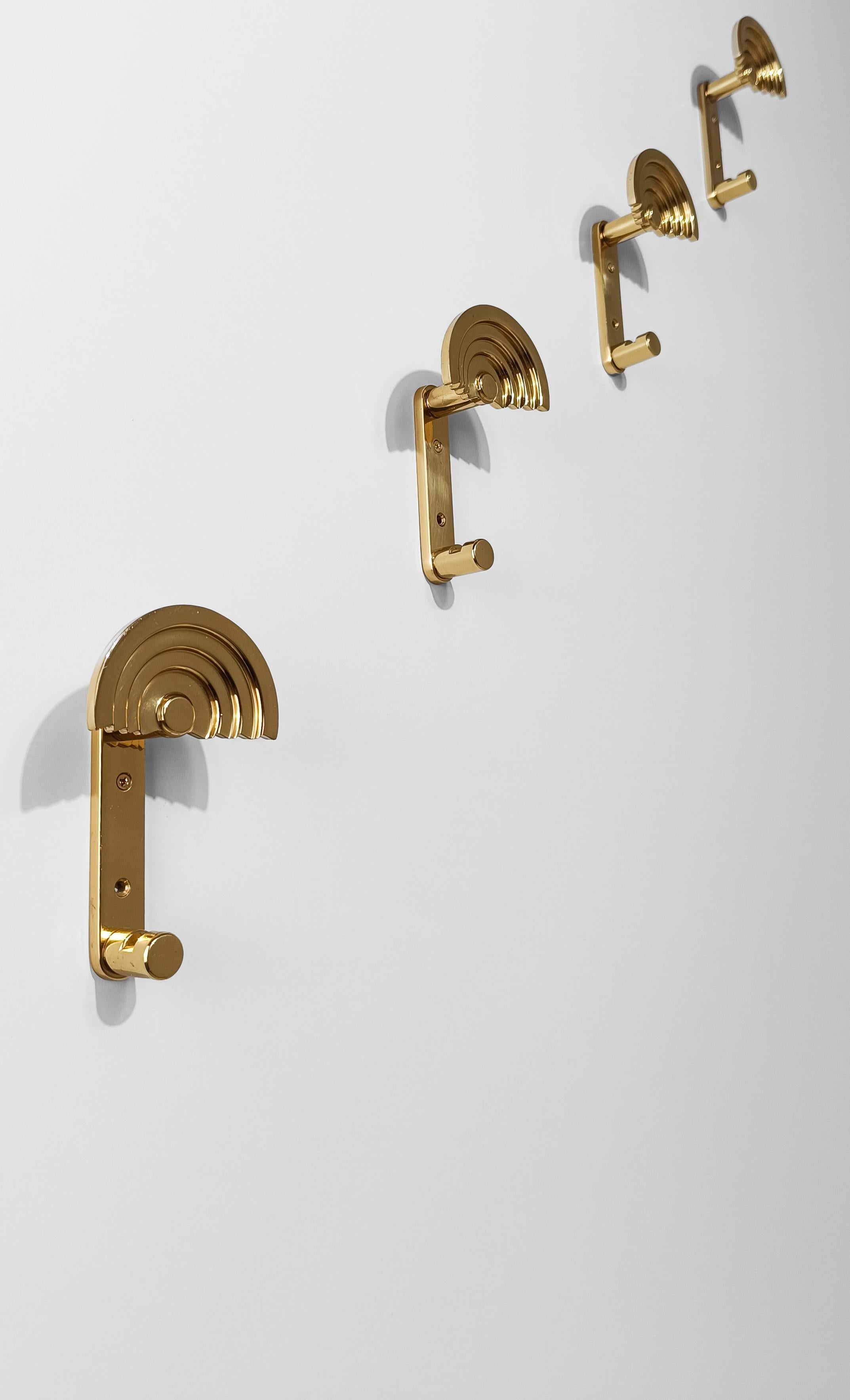 Late 20th Century Four Italian Brass Coat Hook Model SE 314, designed By Ettore Sottsass, 80s For Sale