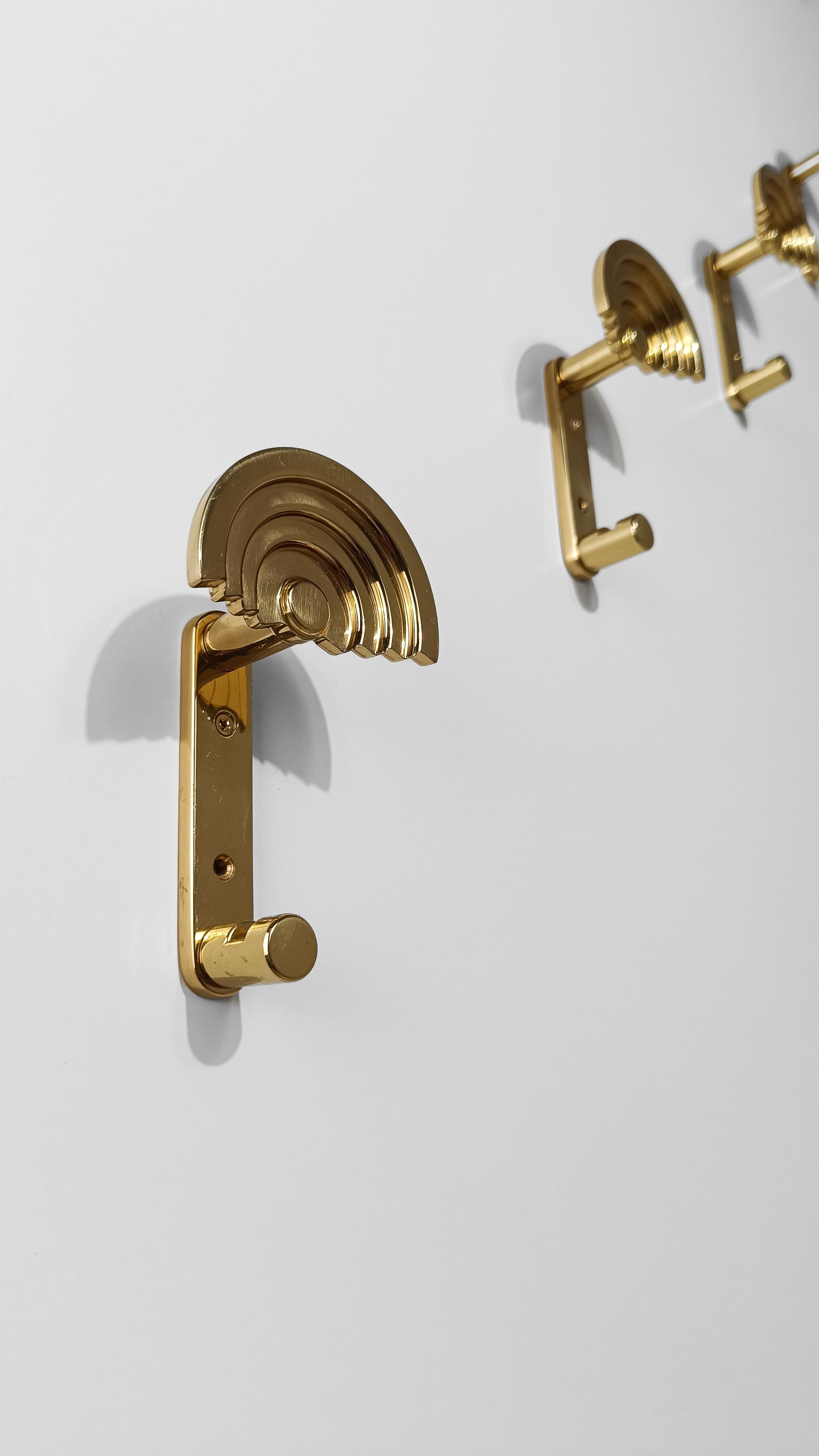 Four Italian Brass Coat Hook Model SE 314, designed By Ettore Sottsass, 80s For Sale 1