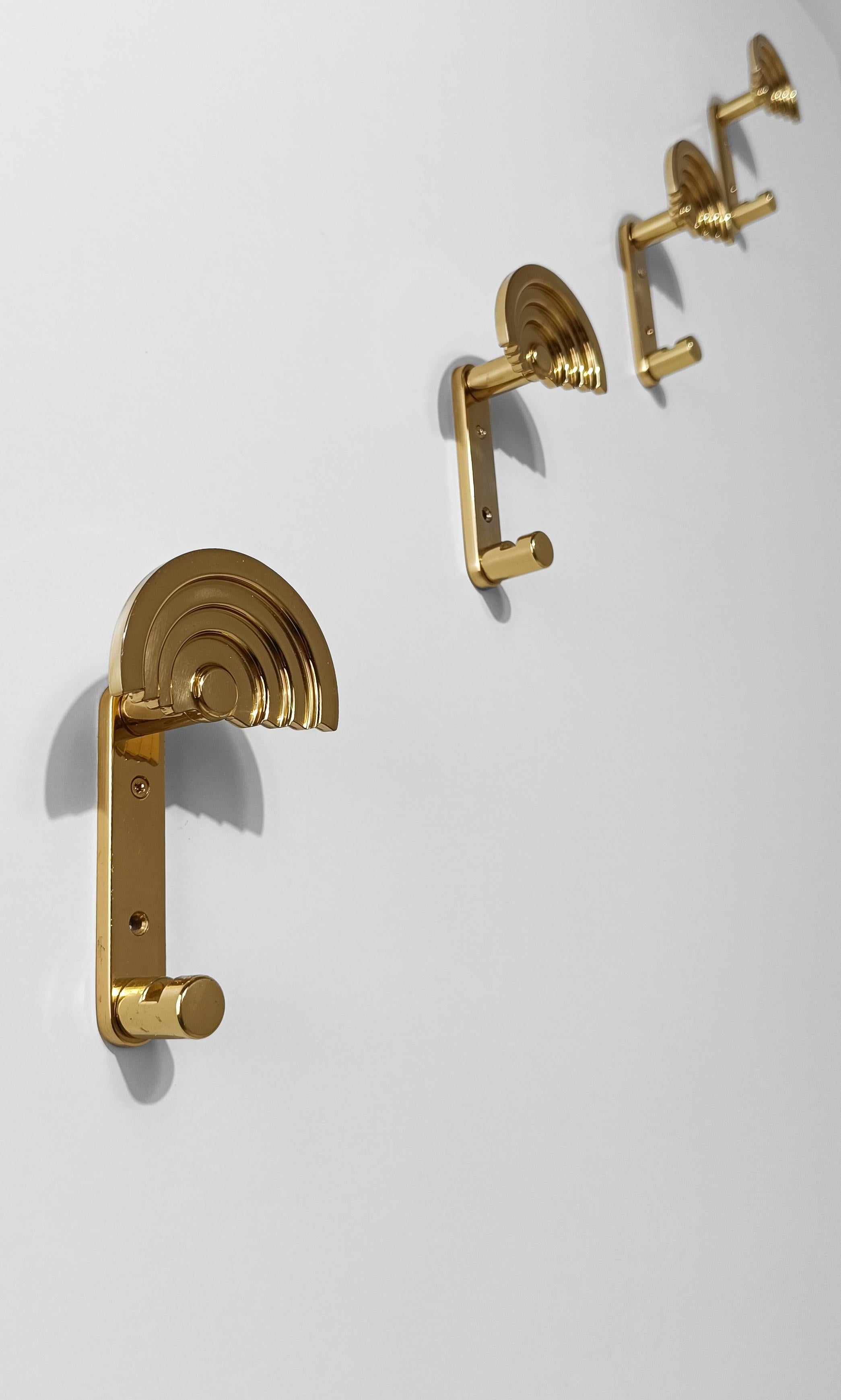 Four Italian Brass Coat Hook Model SE 314, designed By Ettore Sottsass, 80s For Sale 3