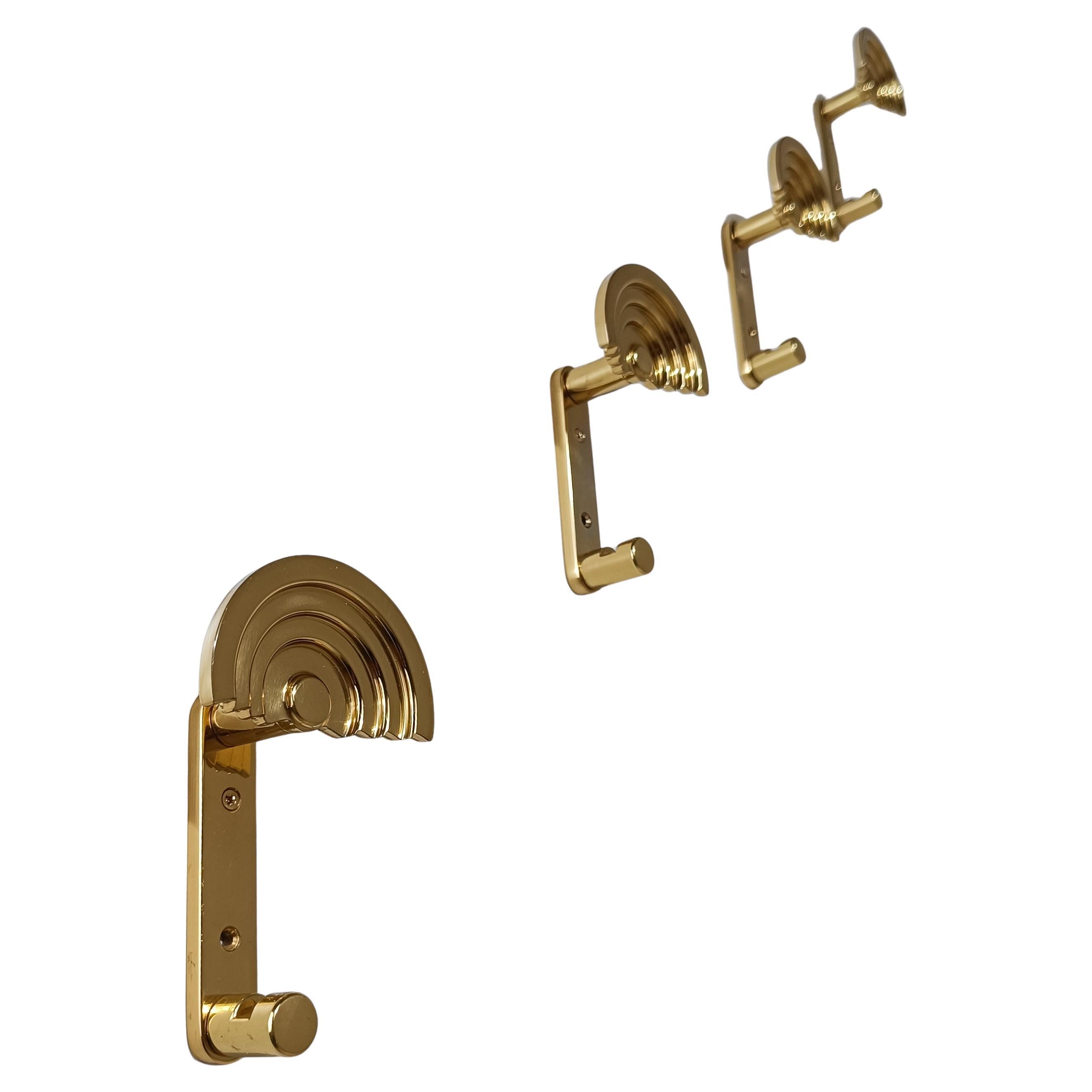 Four Italian Brass Coat Hook Model SE 314, designed By Ettore Sottsass, 80s For Sale
