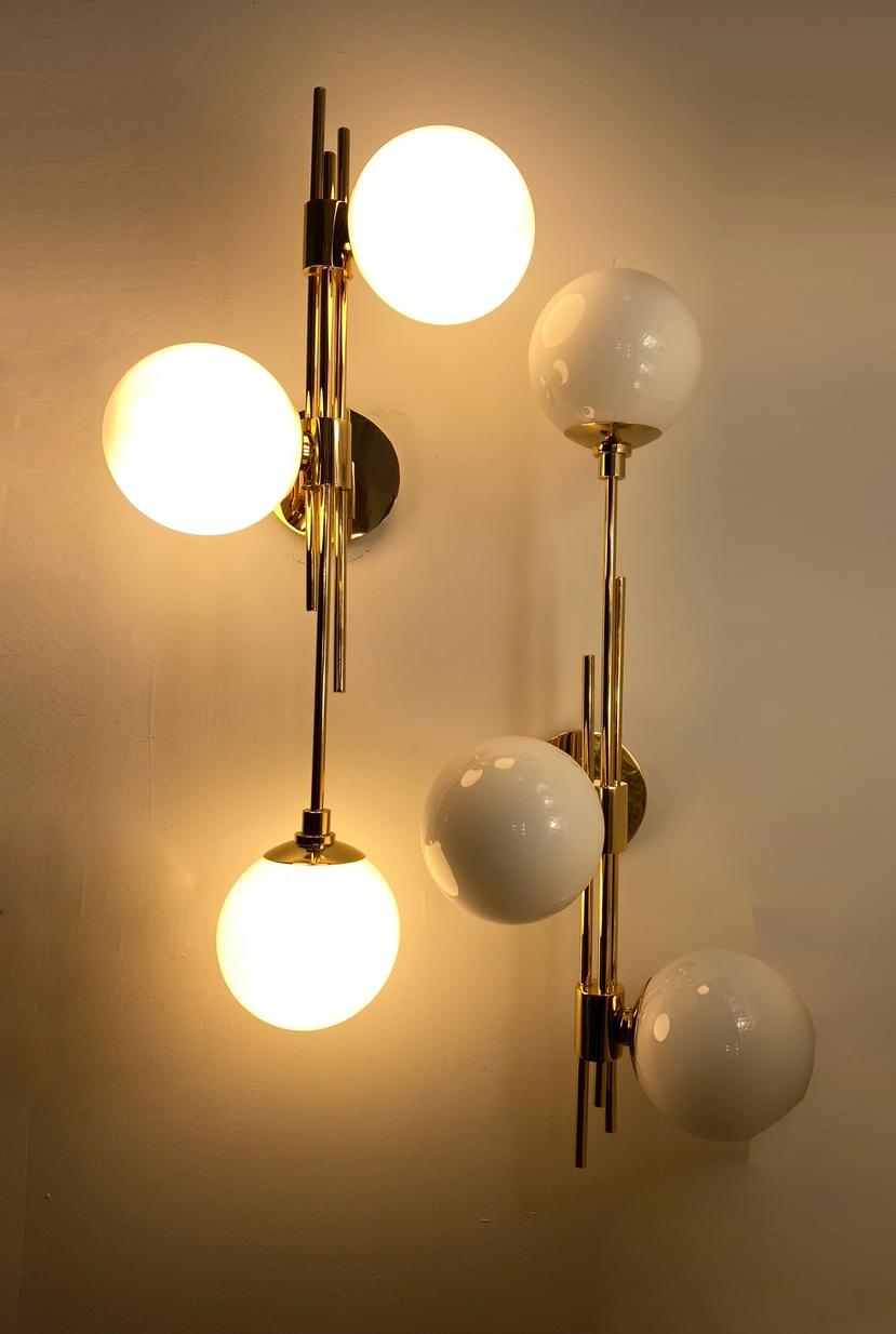Contemporary  Four Italian Brass Gold Plated Wall Sconces, in Stock