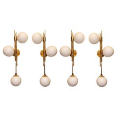  Four Italian Brass Gold Plated Wall Sconces, in Stock