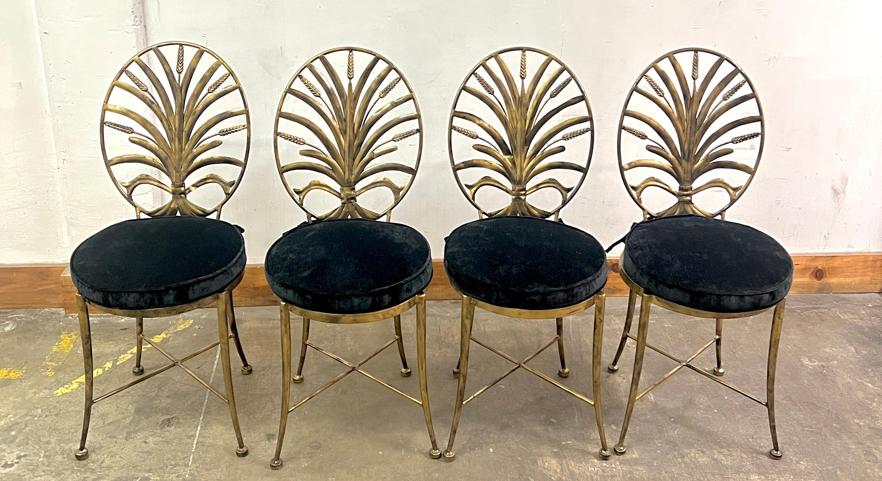 Mid-Century Modern Four Italian Brass Patinated Sheath of Wheat chairs by S. Salvadori