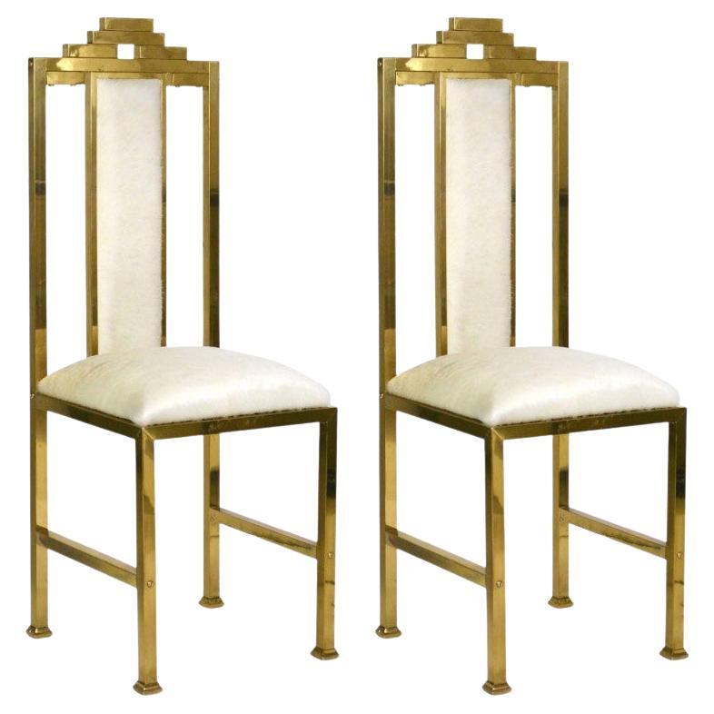 Two Pairs of Italian Brass 'Skyscraper' Chairs in vendita