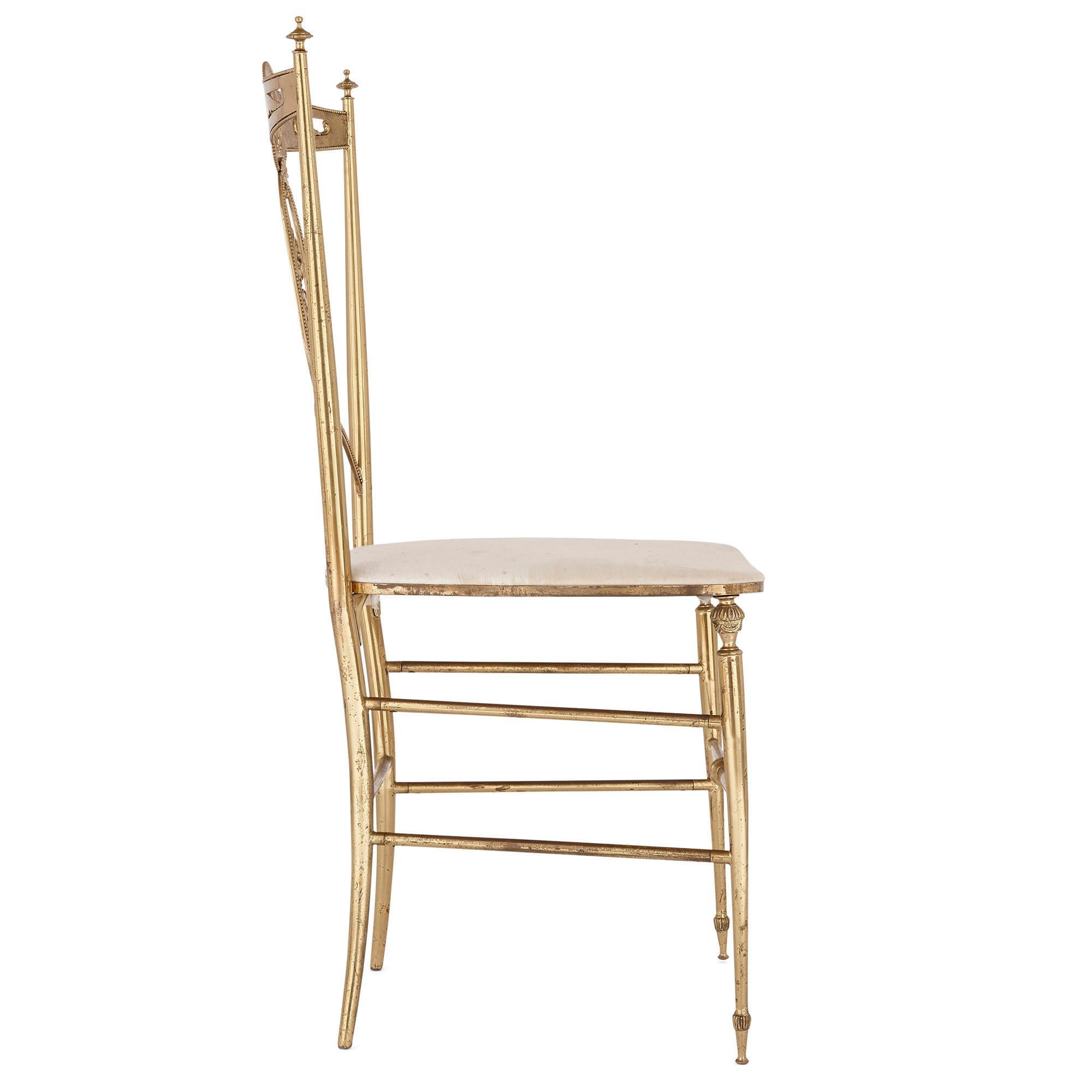 Four Italian 'Chiavari' Brass and Velvet Chairs In Good Condition For Sale In London, GB