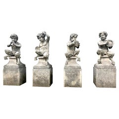 Cuatro faunos italianos Estatuas de piedra para jardín que representan a músicos