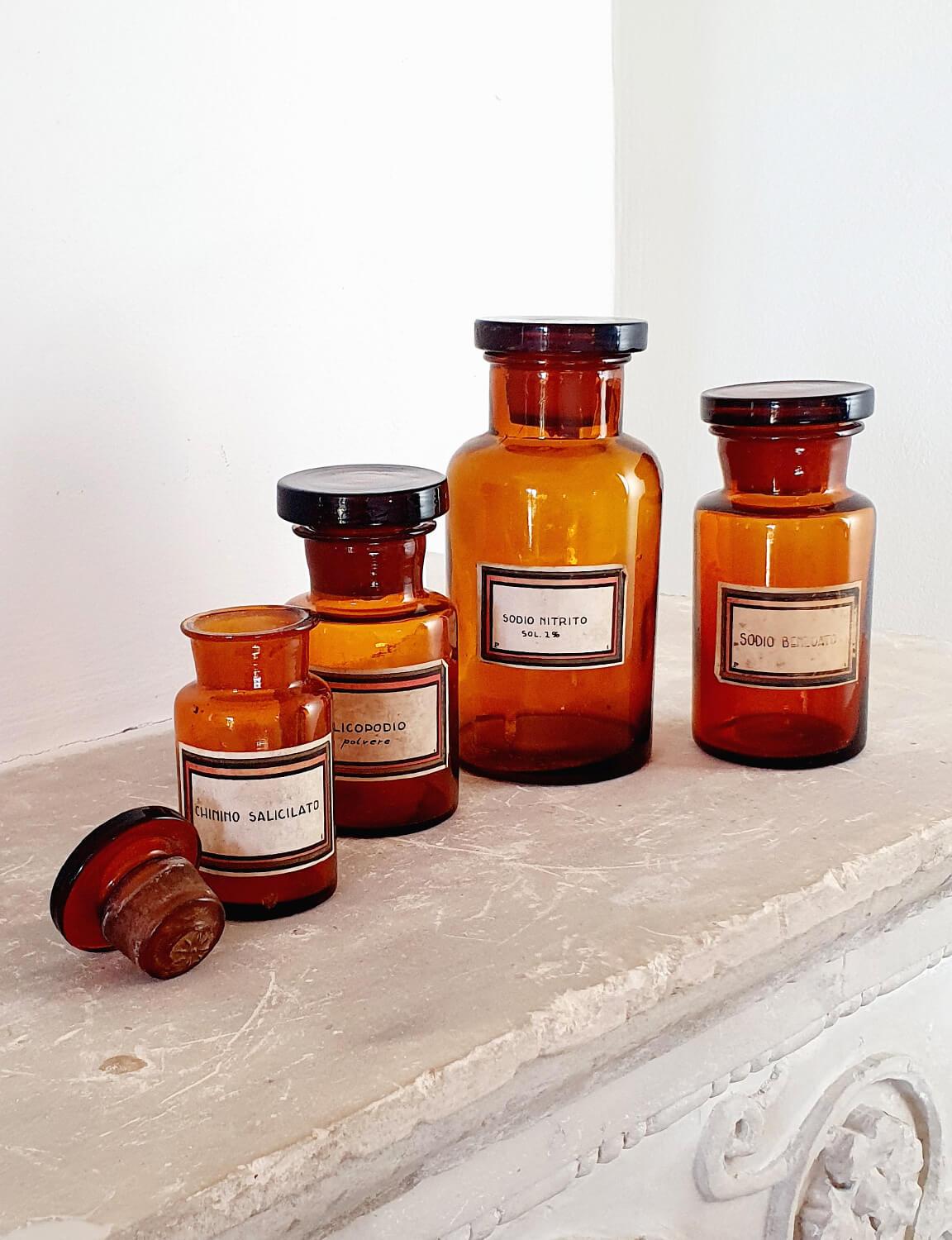 20th Century Four Italian Medicine Bottles, Early 1900s For Sale