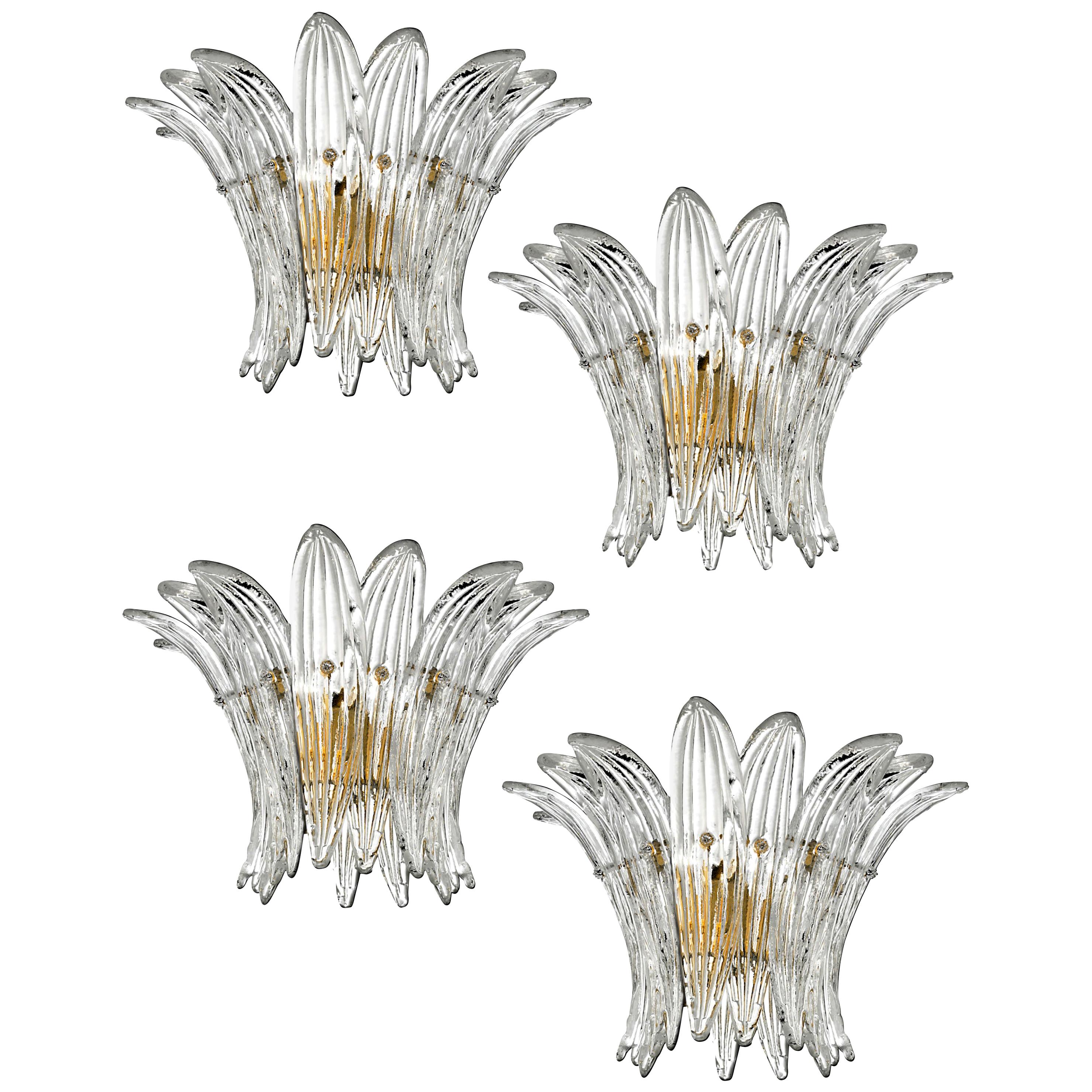 Four Italian Palmette Sconces Barovier & Toso Style, Murano