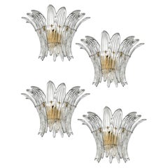 Four Italian Palmette Sconces Barovier & Toso Style, Murano