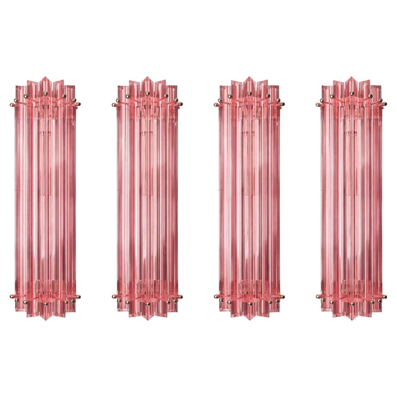 Four Italian Pink Wall Sconce, Venini Style Murano, 1990s For Sale