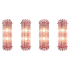Four Italian Pink Wall Sconce, Venini Style Murano, 1990s